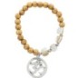 Bracelet sur élastique grains bois et pierre de couleur Ø 8 mm avec pendentif OM. Lot de 10 assortis
