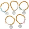 Bracelet sur élastique grains bois et pierre de couleur Ø 8 mm avec pendentif OM. Lot de 10 assortis