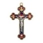 Croix baroque couleur doree et emaillee avec Christ metal couleur argentee.