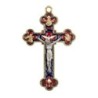 Croix baroque couleur doree et emaillee avec Christ metal couleur argentee.