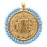 Médaille de Saint Benoit en acier inoxydable doré supérieur avec grains en verre de différentes couleurs, Ø 3 cm.