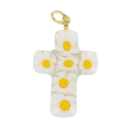 Pendentif croix en veritable verre de Murano H. 3 cm. Livre en boite.