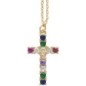 Collier avec chaîne et croix avec des zircons de différentes couleurs H. 2.6 cm, en acier inoxydable, L 45 cm ajustable.