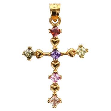Croix en plaqué or avec OZ multicolore H 2 cm Livré en boite