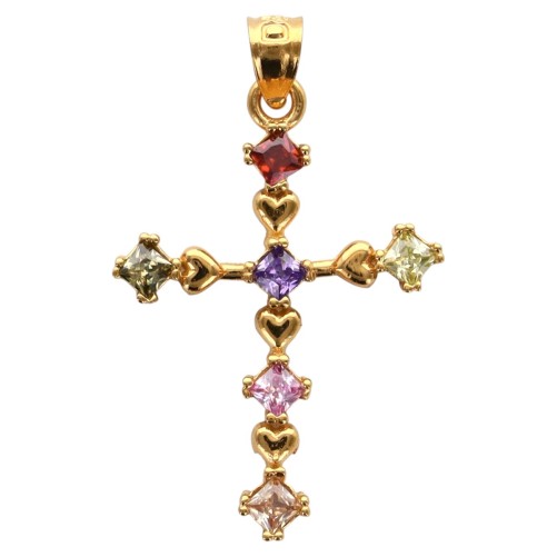 Croix en plaqué or avec OZ multicolore H 2 cm Livré en boite