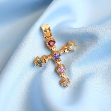 Croix en plaqué or avec OZ multicolore H 2 cm Livré en boite