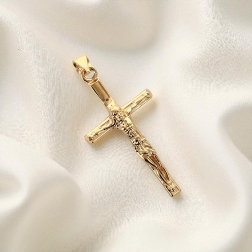 Croix avec Christ en plaqué or H 2.5 cm. Livré en boite