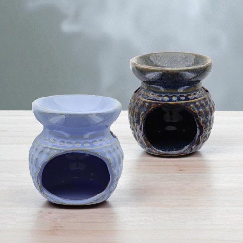 Brûle-parfum en céramique décor en relief, H 7,5 cm, Ø 7 cm LOT DE 20 ASSORTIS