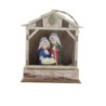 Nativité lumineuse en résine avec cabane bois à poser ou à suspendre H. 14.3 cm.