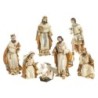 Crèche de 9 personnages, beige et dorée H. 18.2 cm