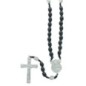 Chapelet sur corde grains ovales en bois noir Ø 10 mm pater médaille de st Michel, croix avec Christ