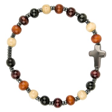 Bracelet sur élastique grains bois couleurs assorties, Ø 8 mm, résine V Miraculeuse.