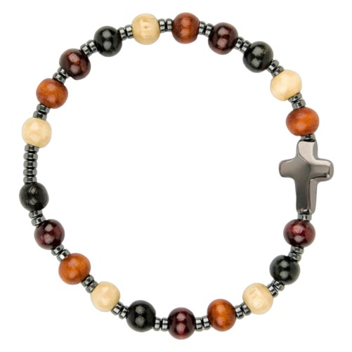Bracelet sur élastique grains bois couleurs assorties, Ø 8 mm, résine V Miraculeuse.