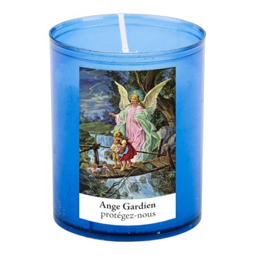 Veilleuse bleu avec autocollant blanc de saint 20/24, H. 6,5 cm, Ø 5 cm ( VO 5)
