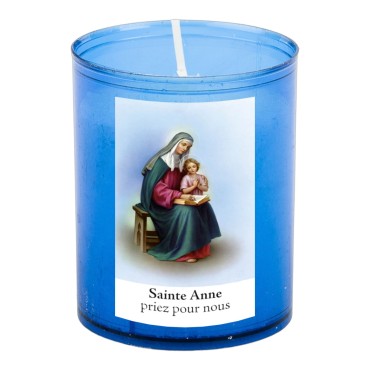 Veilleuse bleu avec autocollant blanc de saint 20/24, H. 6,5 cm, Ø 5 cm ( VO 5)