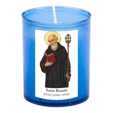 Veilleuse bleu avec autocollant blanc de saint 20/24, H. 6,5 cm, Ø 5 cm ( VO 5)