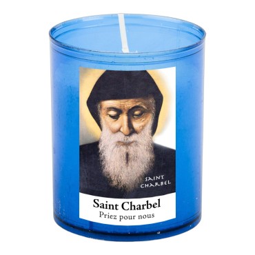 Veilleuse bleu avec autocollant blanc de saint 20/24, H. 6,5 cm, Ø 5 cm ( VO 5)