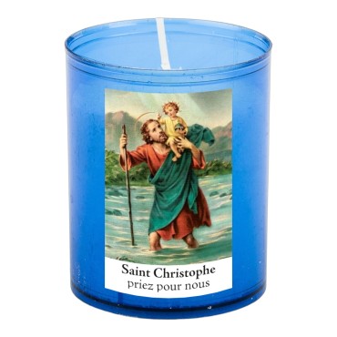 Veilleuse bleu avec autocollant blanc de saint 20/24, H. 6,5 cm, Ø 5 cm ( VO 5)