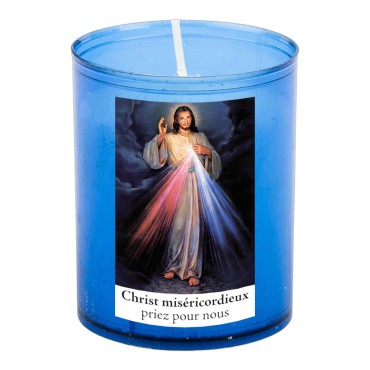 Veilleuse bleu avec autocollant blanc de saint 20/24, H. 6,5 cm, Ø 5 cm ( VO 5)