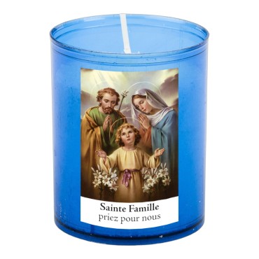 Veilleuse bleu avec autocollant blanc de saint 20/24, H. 6,5 cm, Ø 5 cm ( VO 5)