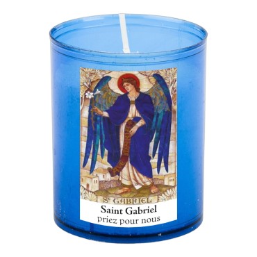 Veilleuse bleu avec autocollant blanc de saint 20/24, H. 6,5 cm, Ø 5 cm ( VO 5)