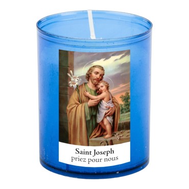 Veilleuse bleu avec autocollant blanc de saint 20/24, H. 6,5 cm, Ø 5 cm ( VO 5)