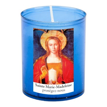 Veilleuse bleu avec autocollant blanc de saint 20/24, H. 6,5 cm, Ø 5 cm ( VO 5)