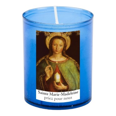 Veilleuse bleu avec autocollant blanc de saint 20/24, H. 6,5 cm, Ø 5 cm ( VO 5)