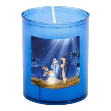 Veilleuse bleu avec autocollant blanc de saint 20/24, H. 6,5 cm, Ø 5 cm ( VO 5)