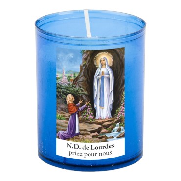 Veilleuse bleu avec autocollant blanc de saint 20/24, H. 6,5 cm, Ø 5 cm ( VO 5)