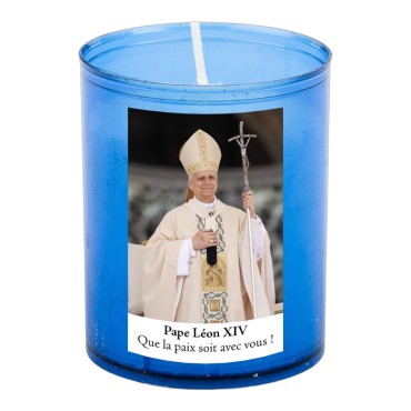 Veilleuse bleu avec autocollant blanc de saint 20/24, H. 6,5 cm, Ø 5 cm ( VO 5)
