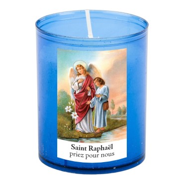 Veilleuse bleu avec autocollant blanc de saint 20/24, H. 6,5 cm, Ø 5 cm ( VO 5)