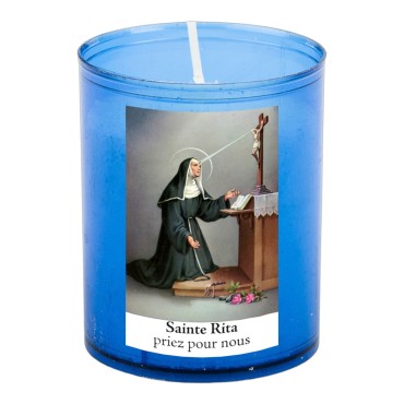 Veilleuse bleu avec autocollant blanc de saint 20/24, H. 6,5 cm, Ø 5 cm ( VO 5)