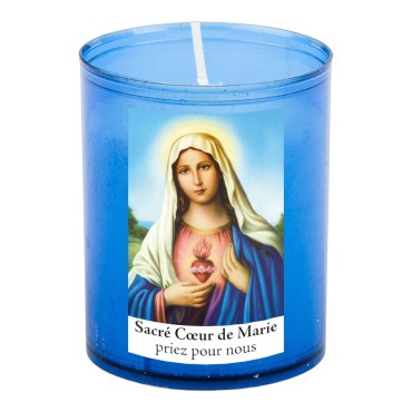 Veilleuse bleu avec autocollant blanc de saint 20/24, H. 6,5 cm, Ø 5 cm ( VO 5)