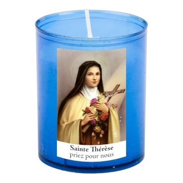 Veilleuse bleu avec autocollant blanc de saint 20/24, H. 6,5 cm, Ø 5 cm ( VO 5)