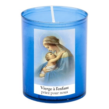 Veilleuse bleu avec autocollant blanc de saint 20/24, H. 6,5 cm, Ø 5 cm ( VO 5)