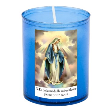 Veilleuse bleu avec autocollant blanc de saint 20/24, H. 6,5 cm, Ø 5 cm ( VO 5)