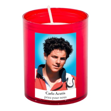Veilleuse rouge avec autocollant blanc de saint 20/24, H. 6,5 cm, Ø 5 cm ( VO 5)