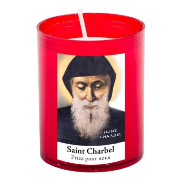 Veilleuse rouge avec autocollant blanc de saint 20/24, H. 6,5 cm, Ø 5 cm ( VO 5)