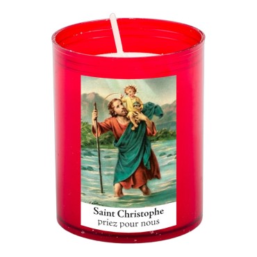Veilleuse rouge avec autocollant blanc de saint 20/24, H. 6,5 cm, Ø 5 cm ( VO 5)