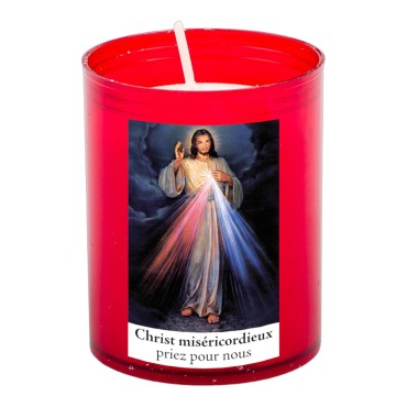 Veilleuse rouge avec autocollant blanc de saint 20/24, H. 6,5 cm, Ø 5 cm ( VO 5)