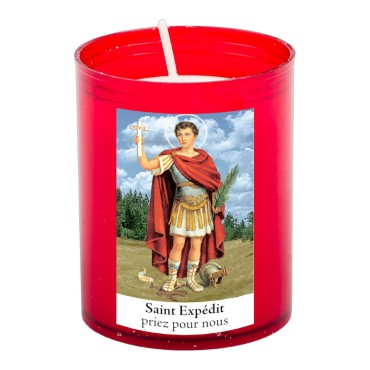 Veilleuse rouge avec autocollant blanc de saint 20/24, H. 6,5 cm, Ø 5 cm ( VO 5)