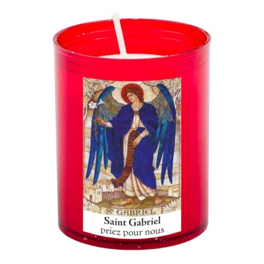 Veilleuse rouge avec autocollant blanc de saint 20/24, H. 6,5 cm, Ø 5 cm ( VO 5)
