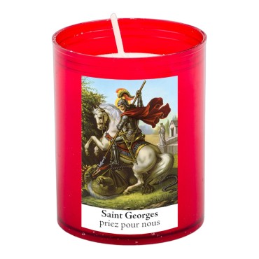 Veilleuse rouge avec autocollant blanc de saint 20/24, H. 6,5 cm, Ø 5 cm ( VO 5)