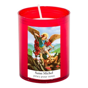 Veilleuse rouge avec autocollant blanc de saint 20/24, H. 6,5 cm, Ø 5 cm ( VO 5)
