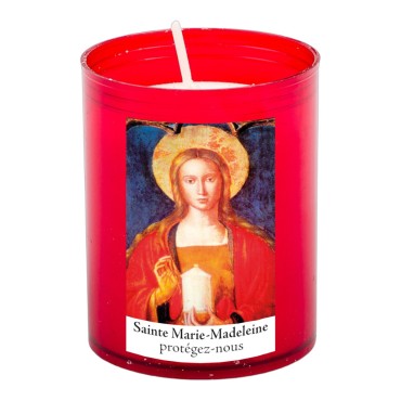 Veilleuse rouge avec autocollant blanc de saint 20/24, H. 6,5 cm, Ø 5 cm ( VO 5)