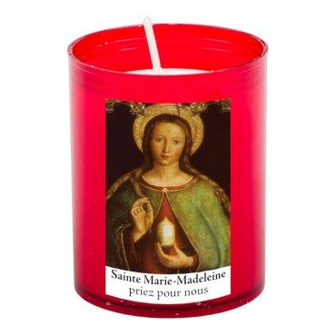 Veilleuse rouge avec autocollant blanc de saint 20/24, H. 6,5 cm, Ø 5 cm ( VO 5)