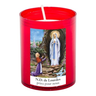 Veilleuse rouge avec autocollant blanc de saint 20/24, H. 6,5 cm, Ø 5 cm ( VO 5)