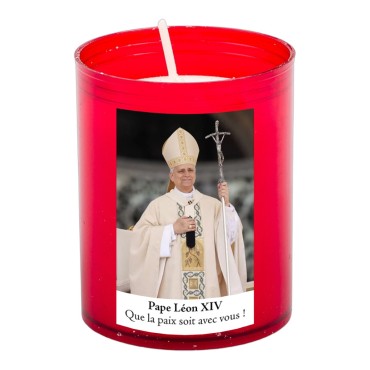Veilleuse rouge avec autocollant blanc de saint 20/24, H. 6,5 cm, Ø 5 cm ( VO 5)