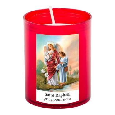 Veilleuse rouge avec autocollant blanc de saint 20/24, H. 6,5 cm, Ø 5 cm ( VO 5)